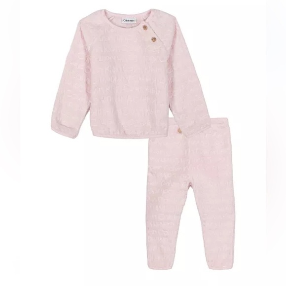 Calvin Klein Other - Calvin Klein Soft Pink Debossed Logo Sherpa Sweatsuit Matching Set Size 6/9M